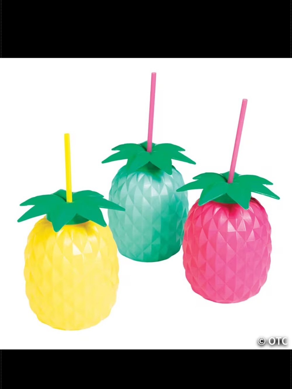 NWT 24oz Colorful Pineapple Reusable BPA-Free Plastic Cups, Lids & Straws (6)